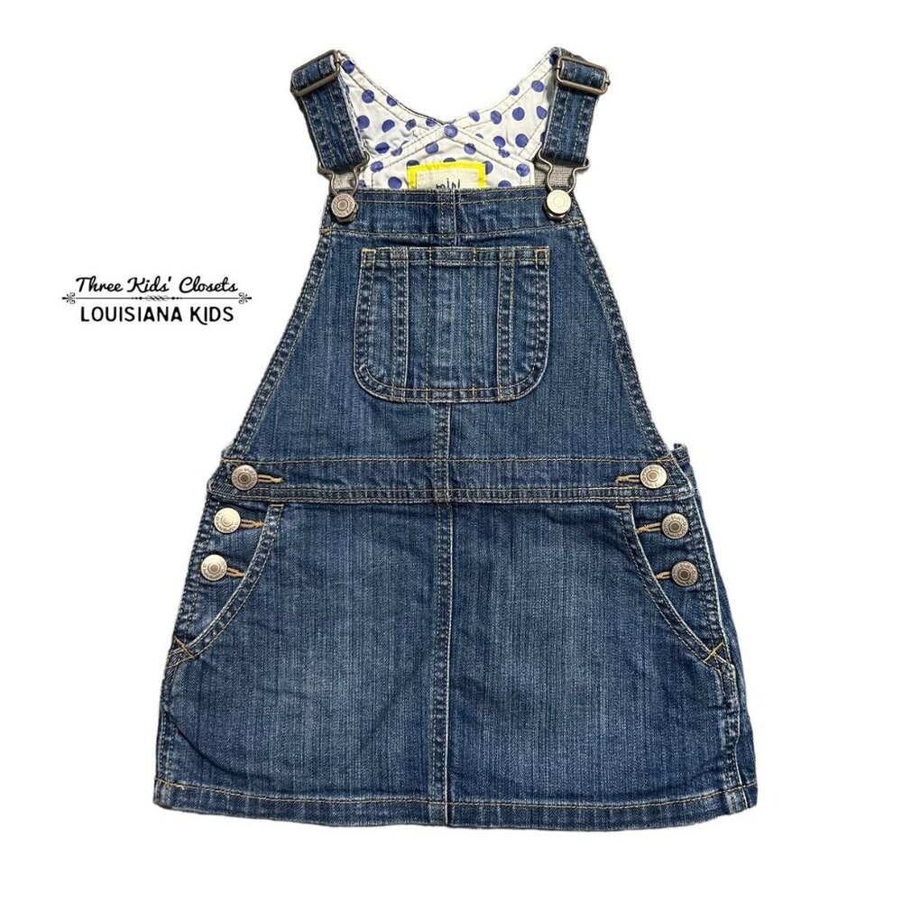 Mini Boden 3-4Y Denim Heart Pocket Overall Dress